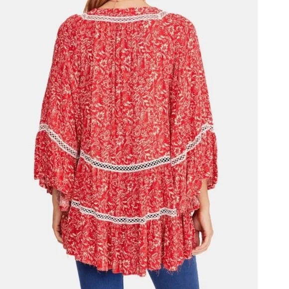 Free People Bohemian Orange Floral Top - Picture 4 of 8